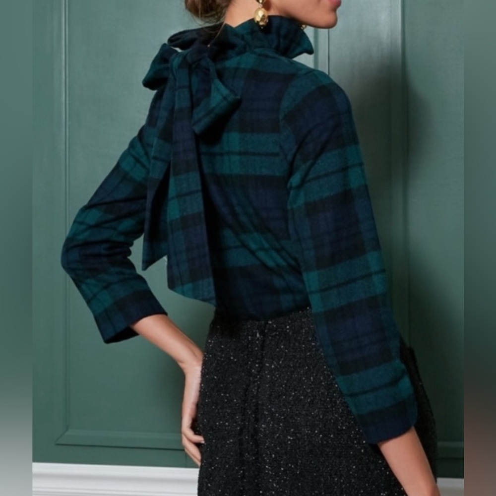 New NWT TUCKERNUCK Faye plaid high ruffle collar blouse size xs